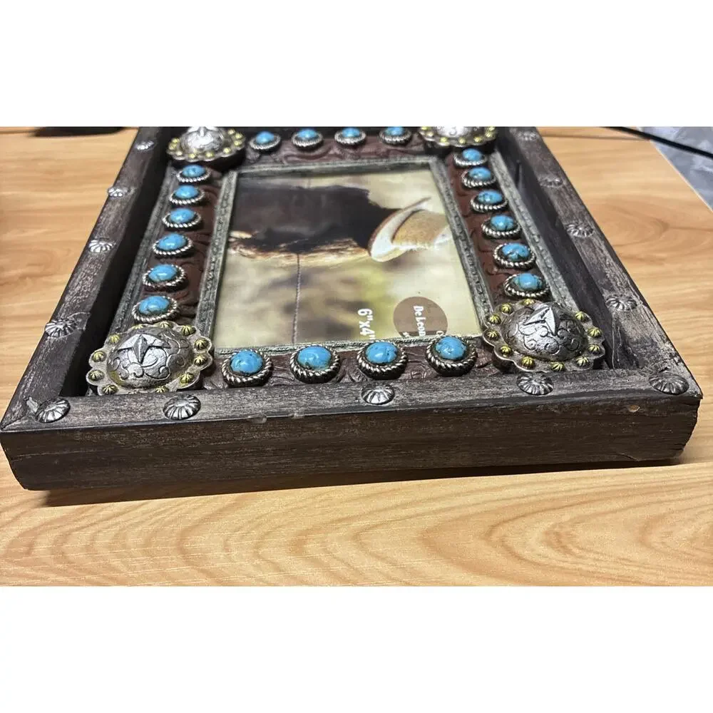 Home De Leon Collections Cowgirl Rhinestone Turquoise Decal 6”x4” Picture Frame